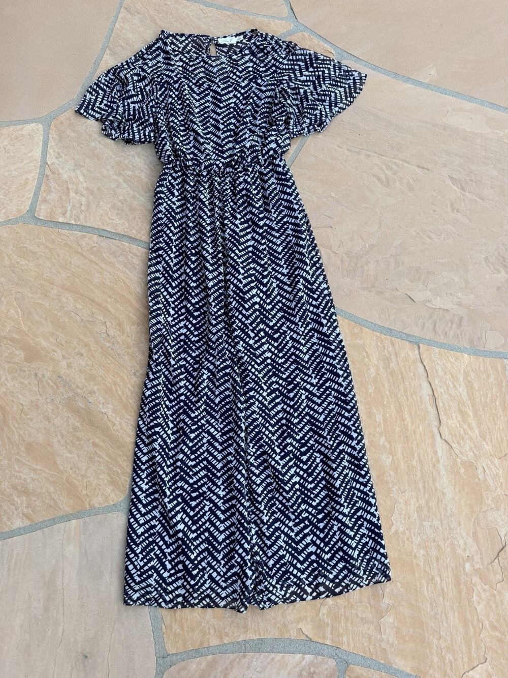 Eliza J Size 6 Blue Print High Waist Wide Leg Jumpsuit Lined